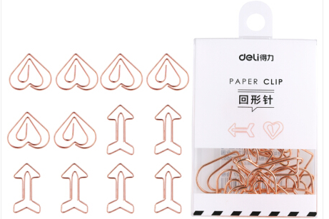 得力(deli)12枚装箭头心形造型电镀办公回形针